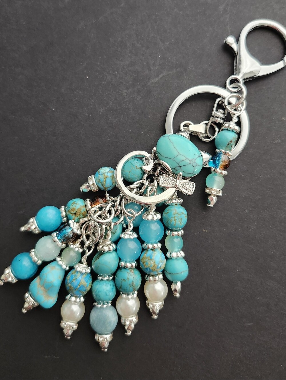 Contemporary Cat Purse Charm Howlite Aventurine Agate Handcrafted